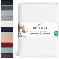 BR-Home Spannbettlaken bis zu 25cm, 100% Baumwolle Jersey Bettlaken, Spannbetttuch 145 g/m², Gummizug: rundum, (1 Stück), Rundumgummi, Atmungsaktiv
