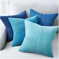 Topfinel Kissenbezug 40x40 4er set Kissenbezüge 50x50 Kordsamt mit Streifen deko Sofa, kissenbezug Hellblau Farbverlauf Schlafzimmer Weich Hautfreundlich