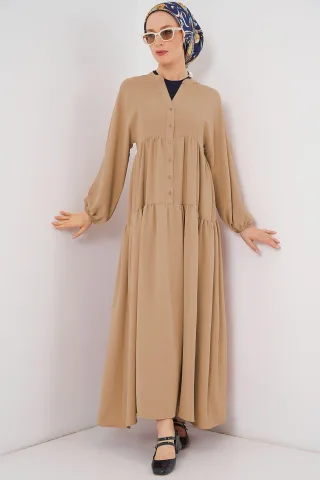 V-Ausschnitt Knopfverschluss Lässiges Maxi-Kleid