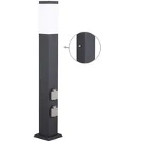 G&L Gartensteckdose LED Pollerleuchte IP44 Gartenstehlampe, Wegeleuchte mit E27-Fassung, Edelstahl Außenleuchte Stehleuchte, mit 2 Steckdosen, Leuchtmittel nicht inklusive