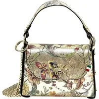 FLORENCE Umhängetasche Florence Tasche gold farbig Leder (Umhängetasche), Damen Umhängetasche Echtes Leder, gold, farbig ca. 14cm hoch