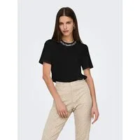 ONLY Kurzarmshirt ONLPARKER S/S O-NECK BLING TOP BOX JRS Materialmix, regular fit, Rundhals, mit Strass-Stein Detail