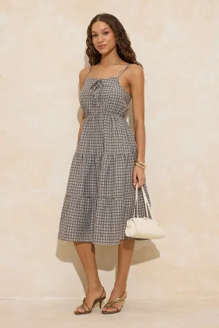 Kariertes, ärmelloses Midi-Kleid für Damen, lässig/alltagstauglich, im Skater-Stil