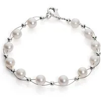 Schmuck Krone Perlenarmband Armband aus Perlen, creme-weiß, Silber 925