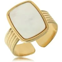 Made by Nami Goldring Damen Ring Gold mit Perlmuttstein verstellbar wasserfest hypoallergen, aus Edelstahl – Boho-Stil – mit Edelstein – glänzende Optik