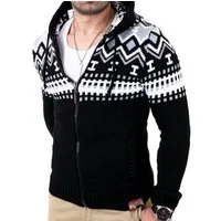 Reslad Strickpullover Reslad Herren Grobstrick Norweger Winter Strickjacke mit Kapuze RS-310 (1-tlg) Strickjacke Zipper Hoodie