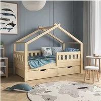 VitaliSpa® Hausbett Design, Naturholz, 80x160 cm mit 2 Schubladen (2-tlg)
