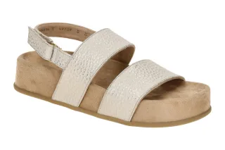 Paul Green Damen Sandale 6159-00 Grau Palegold PlateauPSandale mit Echtleder ...