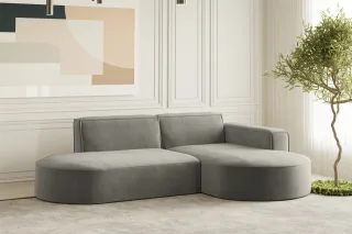 Ecksofa Designersofa PALMA XS in Stoff Noel Grau Ottomane Rechts