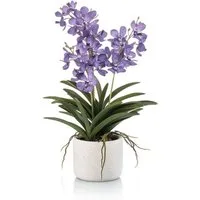 Kunstorchidee Deko Vanda Orchidee PAVRA im Keramiktopf, Wurzeln, violett-weiß, 60cm Orchidee (Orchidee vanda), artplants, Höhe 60.0 cm