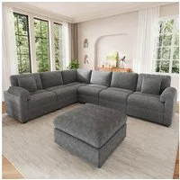 Odikalo Big-Sofa Ecksofa mit Kissen Hocker und Schlaffunktion, Cord‑Sofa, multifunktionalem und großzügigem Kombinationssofa
