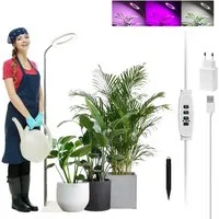 LMaxhome Pflanzenlampe LED Vollspektrum Wachstumslicht 25-155CM Höhenverstellbar mit 72 LEDs, mit EU-Adapter, LED wechselbar, 3 Licht-Modi, 10 Helligkeit Dimmbar, 3/9/12H Timer, 1000lm, Verstellbare Höhe, mit Sockel und Erdspieß, Pflanzenlicht für Gr
