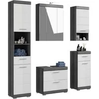 welltime Badmöbel-Set SIENA, 5 teilig, inklusive LED Beleuchtung, bestehend aus:, (Set, 5-St., TOPSELLER), Hochschrank, WBU, Spiegelschrank, Unterschrank, Hängeschrank