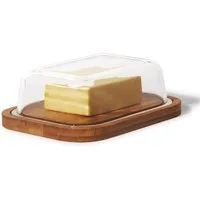 Zedelmaier Butterdose Butterdose,Butterglocke für 250g Butter,mit nachhaltigem holzdeckel, (Packung, HYH001&4), Butterdose aus Boraxglas & Naturdeckel aus rundem Rand