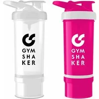 GYMSHAKER Protein Shaker mit Pulverfach 2er Pack Trinkflasche für Fitness, Gym & Bodybuilding, (2-tlg), spülmaschinengeeignet, auslaufsicher, separates Pulverfach mit Deckel
