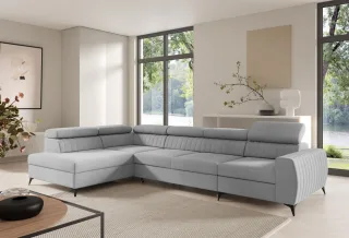 Ecksofa Schlafsofa Sofa TORONTO XL Stoff Element Hellgrau Ottomane Links