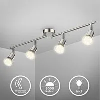 B.K.Licht Deckenleuchte LED Deckenlampe Wohnzimmer Küche Bad 60 cm 4-flammig GU10 12W 1000lm, LED wechselbar, 3000K - Warmweiß, 4er Deckenstrahler Spot schwenkbar & drehbar Messing silber - BKL1024