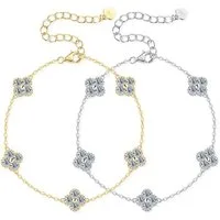 ROUGEMONT Silberarmband Set Funkelndes Moissanit Kleeblatt Glücksbringer Armband 18cm, Echtschmuck mit Echtheitszertifikat