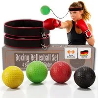 Active Peak Trainingsbänder Boxer Reflexball 4 Bälle & 2 Stirnbänder, Boxball am Kopf für Reaktion- & Workouttraining