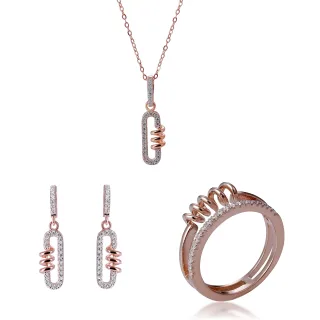 Orphelia 'Gigi' Damen-Set aus 925er Sterlingsilber: Halskette + Ohrringe + Ring – Rosé SET-7438