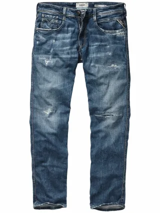 Replay Herren Jeans Anbass Destroy Blau 99 % Baumwolle, 1 % Elasthan