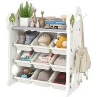 AIYAPLAY Standregal Kinderregal mit Aufbewahrungsboxen : 4, Set 1-tlg., 4 Ebenen, 9 Boxen, Seitenhaken