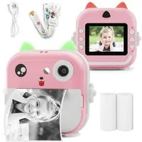MOPUEA 2,4" Mini Kamera 1080P HD-Druckkamera DigitalKamera Thermodrucker Sofortbildkamera (Bluetooth, inkl. Druckpapier*2, USB-Kabel *1, Tragbares Umhängeband*1, Bluetooth-Fotodrucker Mini-Drucker)