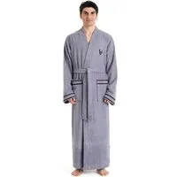 Bruno Banani Herrenbademantel Roy, ideal für Sauna & Spa, Standardlänge & Überlänge, Langform, Walkfrottee, Kimono-Kragen, Gürtel, farblich abgesetzten Streifen, Bademantel, S-3XL, auch in extra lang