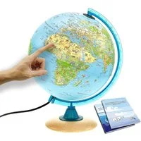 Interkart Landkarten & Globen GmbH Globus Kinder-Leuchtglobus 25 cm mit Tieren, Bauwerken & LED-Beleuchtung, Lernglobus mit Licht, Begleitheft zum Entdecken und Lernen