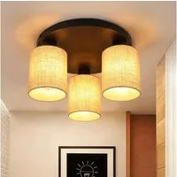 Nettlife Deckenleuchte Schwarz 3-Flammige Vintage Rundem Stoffschirm Retro-Boho Flurleuchte, ohne Leuchtmittel, für Wohnzimmer Schlafzimmer Küchen Esszimmer Flure