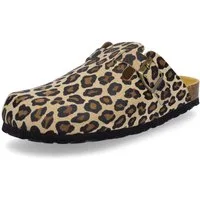 MIDS MONTY Damen Pantolette leo aus Velourleder mit Rauleder-Fußbett, Komfort-Clog mit Animalprint