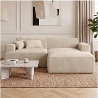 skølm Sofa Freki aus Cord, Vollschaumcouch mit Federkern und Vakuum-Kompression, Beige, Couch 2 Sitzer mit Hocker und 2 Kissen, kein Aufbau erforderlich
