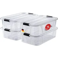 KONZEPT Aufbewahrungsbox Plastikbox mit Deckel Set 4 Stk. 7L /14L Transparent, Stapelbar, Abschließbar, Feuchtigkeitsbeständig, Luftdicht