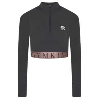 Gym King - "Impact" Kurzes Top für Damen, mit halbem Reißverschluss (Schiefer/Pfirsich)