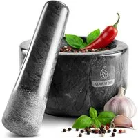 madeco Mörser Marmor Mörser mit Stößel mit Antirutsch-Pad - für Gewürze & Kräuter, (Set, 2-tlg), Ø 14 x 8,5 cm, 400 ml Füllvolumen
