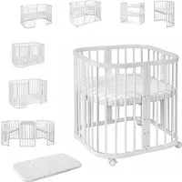Waldin Babybett Mobiles Babybett aus Holz 7in1 mit Matratze, mitwachsend
