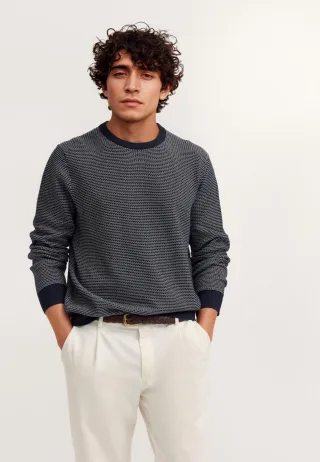 Bugatti Herren Pullover Rundhals aus reiner Baumwolle