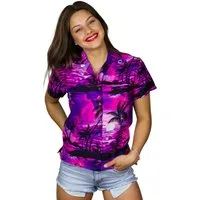 King Kameha Hawaiihemd Surf Funky Hawaiibluse Damen Kurzarm Front-Tasche Stylish