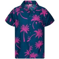 King Kameha Hawaiihemd "Palmshadow" Funky Hawaii-Hemd Herren Kurzarm Front-Tasche Sommerhemd