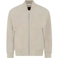 BOSS ORANGE Lederjacke Jonorve Weiches Ziegenveloursleder, Relaxed Fit, Rippstrickbündchen