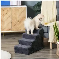 PawHut Haustiertreppe 3 Stufen Hunderampe für Kleine Hunde mit Waschbar Bezug (katzentreppe, 1-St., Hundetreppe 4 Stufen), für Katzen bis zu 5 kg, Dunkelgrau
