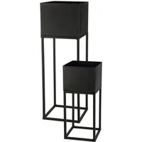 Spetebo Blumenständer Garten Metall Blumentopf 2er Set schwarz 58 / 37cm (Set, 2 St., 2er-Set), Pflanzen Ständer mit integriertem Übertopf