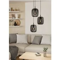 EGLO Hängeleuchte ROMAZZINA Pendelleuchte, Esstischleuchte, sandfarben, Metall, E27, ohne Leuchtmittel, Hängelampe, Wohnzimmer, modern, ballonförmiger Lampenschirm, 110x46cm