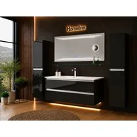 Homeline Badmöbel-Set Badmöbel Set hochschränke Komsetik Spiegel Keramik Becken Hochglanz, (Komplettes Badmöbel Set, 6-St., Badmöbel Set Schwarz Hochglanz 6 Teilig Badezimmermöbel), Hochglanz Optik Mit 2 Schubladen