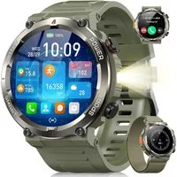 blackview Militärische Smartwatch für Herren mit Telefonfunktion, 960 mAh Akku Smartwatch (1.45 Zoll, iOS/Android), 1× Silikonarmband 1× Geflochtenes Armband 1× Magnetisches Ladekabel, 30 Tage Akkulaufzeit, LED-Taschenlampe, Kompass,150+ Sportmodi,IP