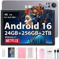 XGODY N05 Pro VIP (2SIM-4GLTE) mit Tastatur, Ledertasche und Ladegerät Tablet (10.1", 256 GB, Android 16, 2G (GSM), 3G (WCDMA), 4G (LTE), WLAN, SIM-Kartenslot, Gesichtserkennung, Ledertasche für Tastatur)