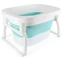 JEOBEST Babybadewanne Kinderbadewanne Babybadewanne (0-7 Jahre) mit Mini-Duschhocker, Faltbare und Rutschfeste, 72 x 51 x 42cm
