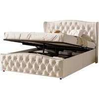 FUROKOY Stauraumbett hydraulischem Polsterbett mit Lattenrost, Doppelbett 140x200cm,mit gepolstertem Kopfteil,Beige,Samt