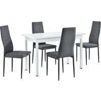 en.casa Essgruppe, (Set, 5-tlg., Esstisch mit 4 Stühlen), »Honningsvåg« Küchentisch weiß 120x60 cm Polsterstuhl grau