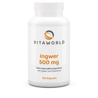 Vitaworld Ingwer 500 mg | 120 Kapseln | mit Vitamin B1, B2 & B6 | vegan